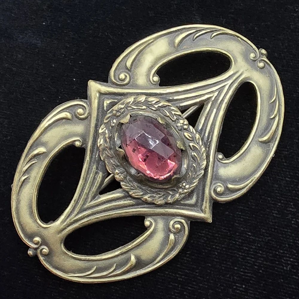 Art Nouveau Pink Sash Pin Brooch Antique - Picture 1 of 7